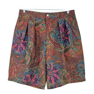 Vintage Tommy Hilfiger Shorts 34 Paisley Pleated Front Multicolor Cotton Retro